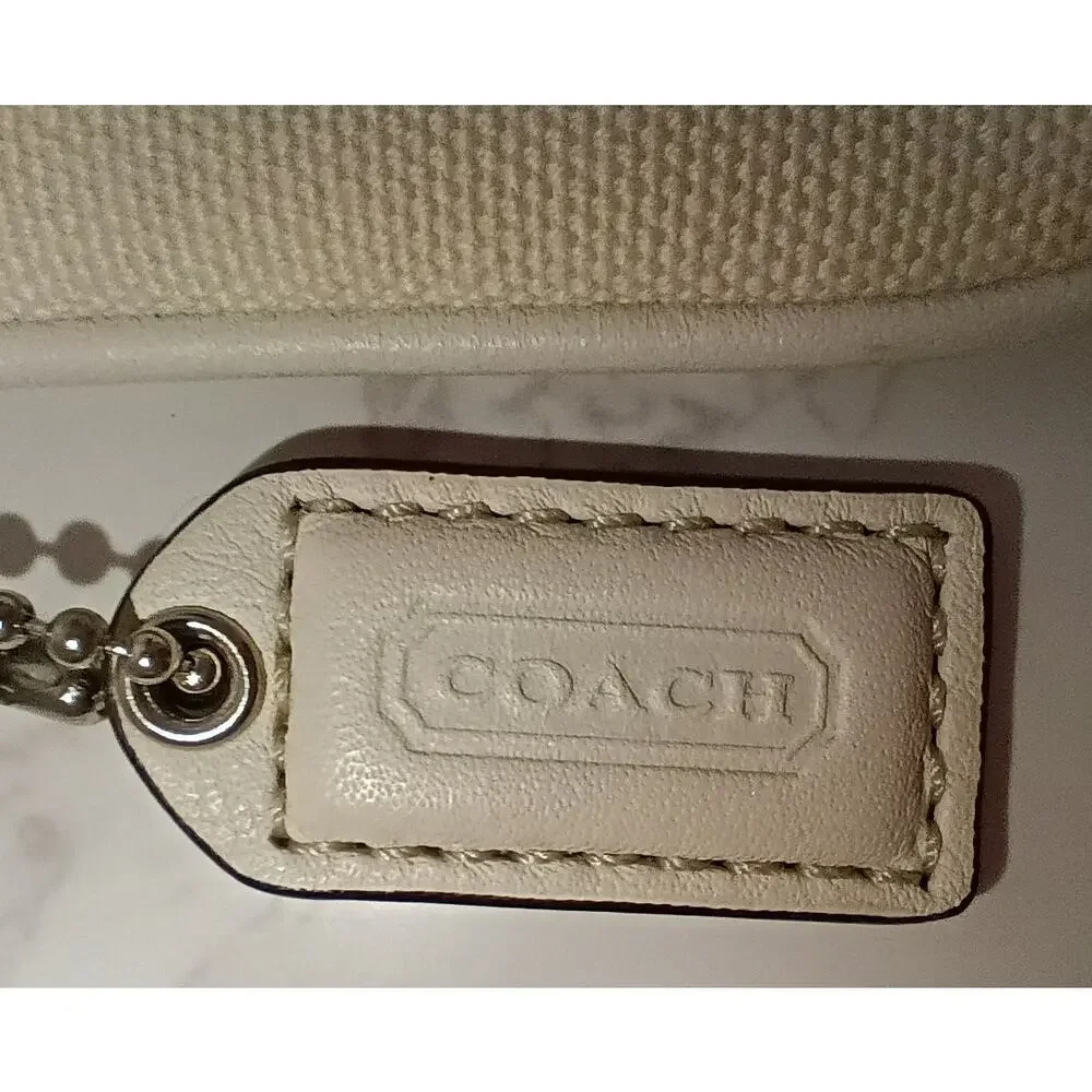 COACH Vintage Signature Cream, White & Tan Striped Wristlet - EUC